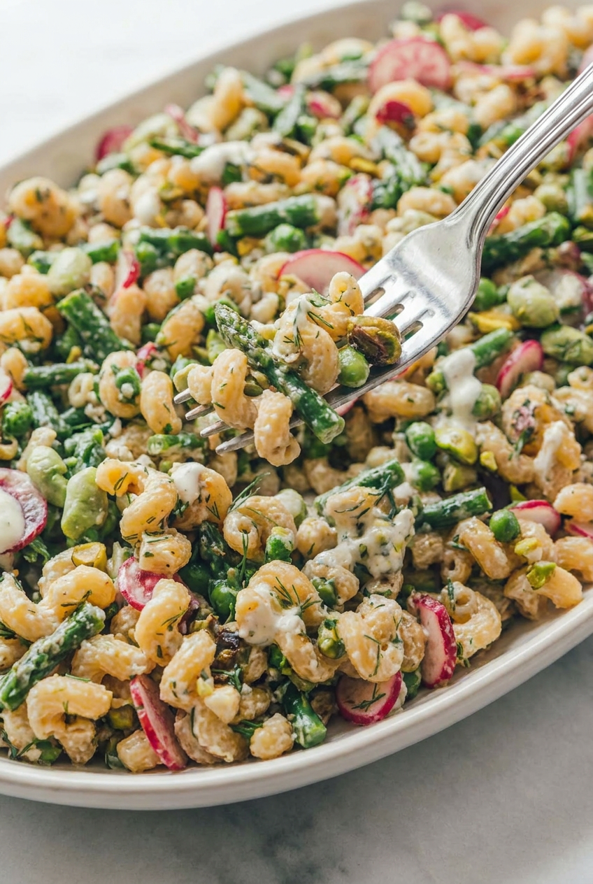 A close-up of the high protein vegetarian pasta salad, illustrating its balanced macronutrient profile for plant-based nutrition.
