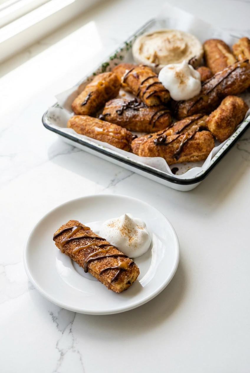 A stack of air-fried protein churros neatly arranged in a bowl, ready for serving or storing.
