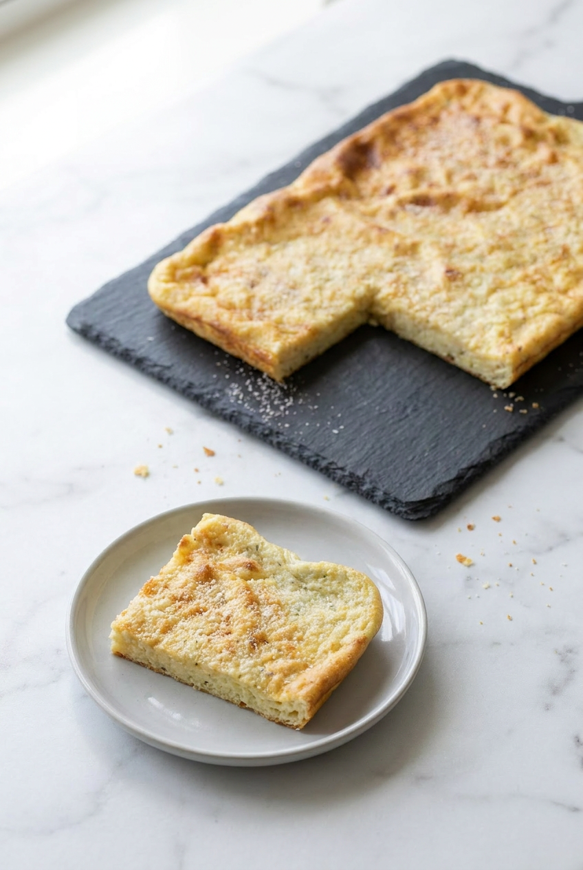 Stack of freshly baked two ingredient cottage cheese flatbreads, ready for meal prep or serving with fresh herbs.